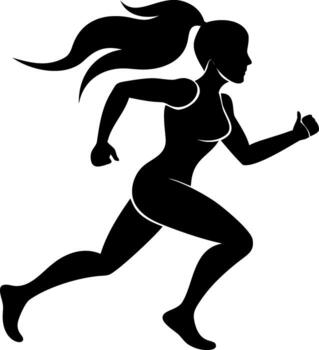 Silhouette Runner A dynamic silhouette of a runner captures the essence of speed and motion, her form elegantly poised as she sprints forward, embodying strength and determination. vector