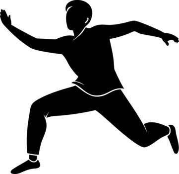 Silhouette of a Man in Motion A dynamic silhouette captures the essence of movement and energy, the figure mid-stride with outstretched arm, personifying activity and physical prowess. vector