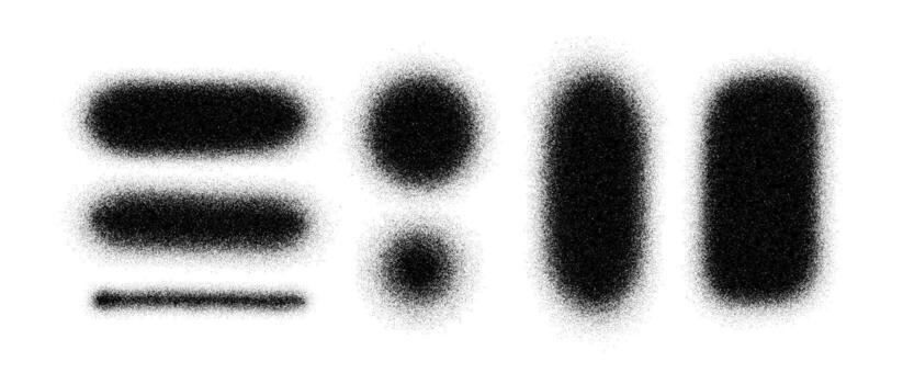 Set of stipple art brush shapes with grain texture and halftone shading. Abstract stipple art forms in black and white. Stipple art elements background for design, poster and illustration vector