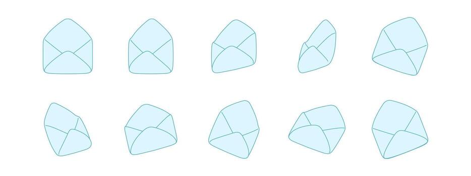 Mail letter icon 3D with paper envelope for email and post. This set shows envelope in different angles and perspectives. Isolated design for communication, online message and digital delivery vector