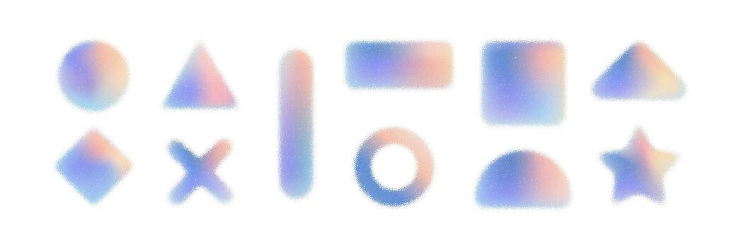Gradient geometric shapes with grain texture. Abstract pastel forms for modern design, posters, web, UI and creative projects. Trendy isolated elements vector