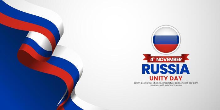 Russia unity day banner background design element with waving ribbon flag vector
