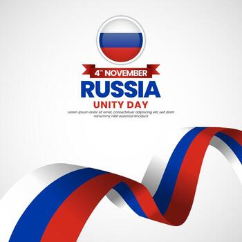 Russia unity day square background with warving ribbon flag vector