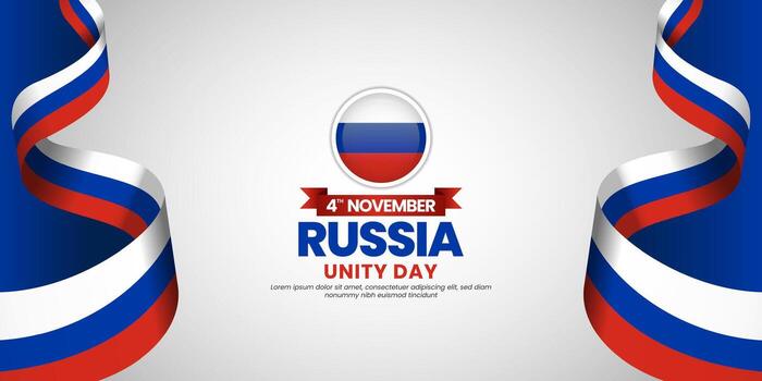 Russia unity day banner background 4th november design element with waving ribbon flag vector