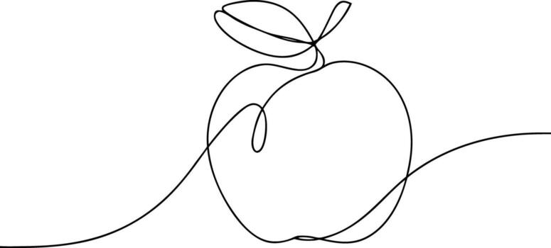 Single line drawing of an apple with a leaf fruit continuous line vector