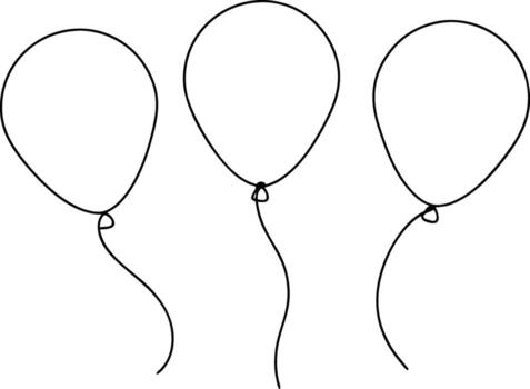 Three outline balloons with strings on white background vector