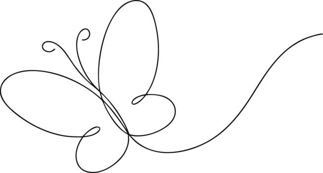 Single line drawing of a butterfly with flowing wings vector