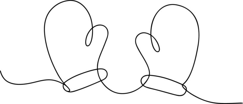 Black line drawing of two mittens connected by a string vector