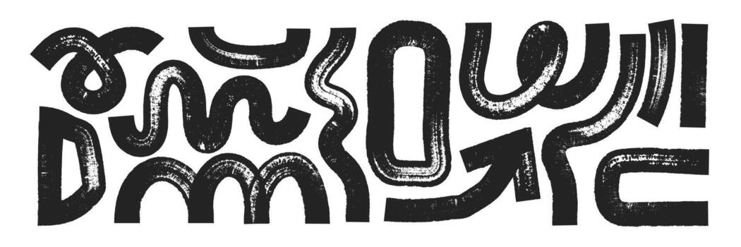 conjunto de resumen áspero formas con orgánico textura de cepillar, marcador o lápiz de color. creativo diseño elementos en mano dibujado estilo. negro ilustración aislado en un blanco antecedentes. vector
