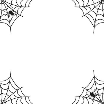 frame with spiderwebs and spiders. Halloween design in doodle style. vector