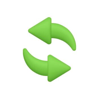 Two green rounded arrows forming circular loop. Technology, business, refresh, reload, update, synchronization and process cycle concept. 3d icon. Cartoon minimal style. vector