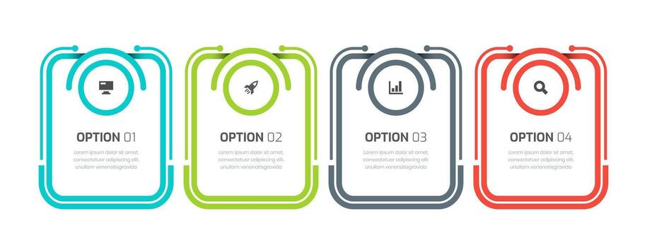 Business Infographic Template Design with Rectangle Lines, Icon and 4 Options. Suitable for Process Diagram, Presentations. vector