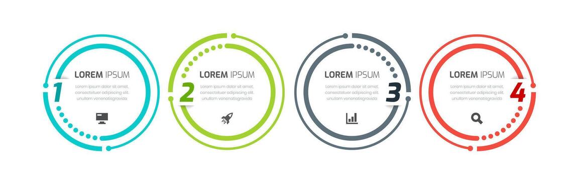 Business Infographic with Circle Lines, Icon and 4 Numbers. Suitable for Presentations, Workflow Layout. vector