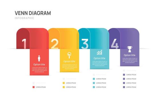 Venn diagram business infographic banner chart template 4 steps, presentation with venn diagram elements illustration. vector
