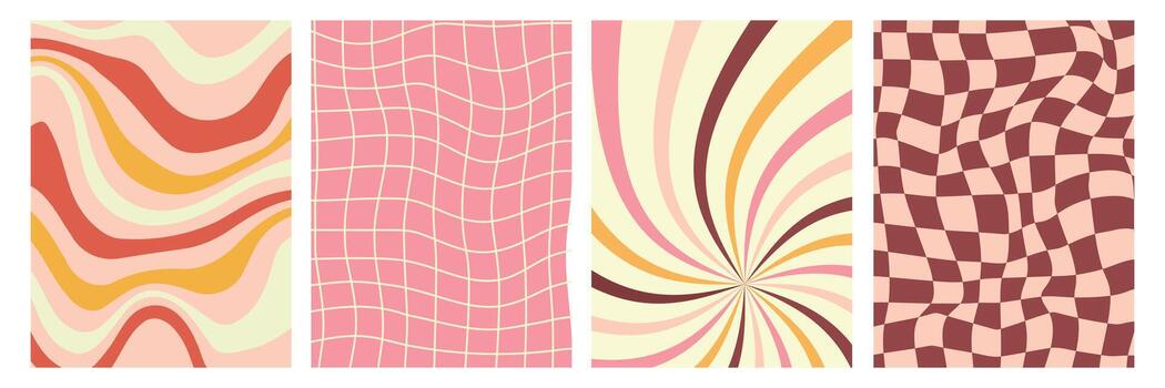 70s-Inspired Wavy and Checkered Digital Backgrounds . Groovy Vibes vector