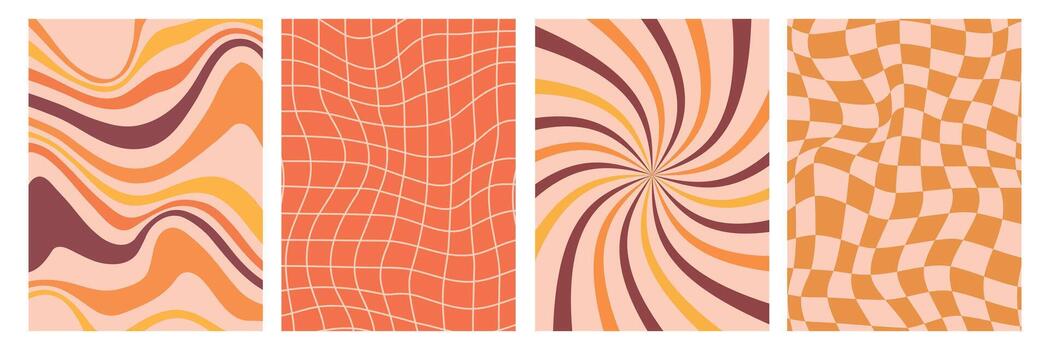 Groovy Retro Background Set Orange and Yellow Abstract Patterns vector
