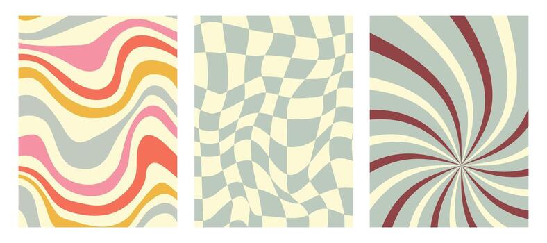 Groovy Retro Background Pack Wavy, Checker and Burst Designs vector