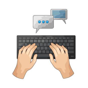 Hands Typing on Keyboard with Speech Bubbles vector