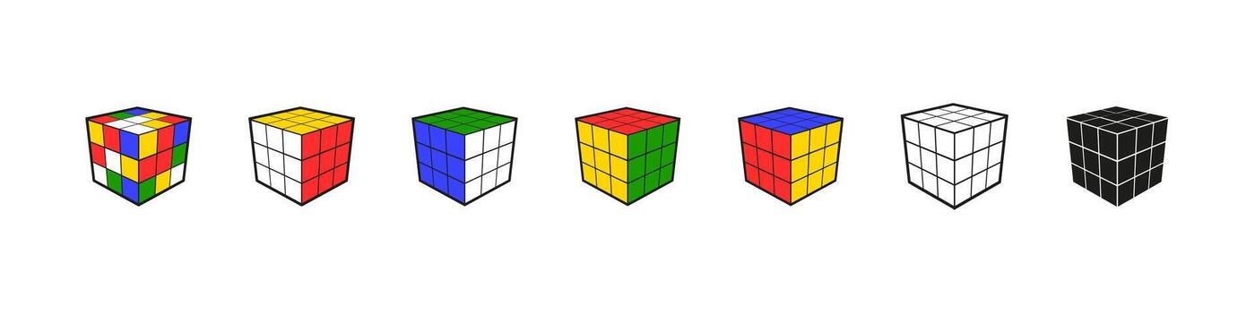 Rubic cube puzzle problem solving set. Rubic cubes inteligence training toy vector