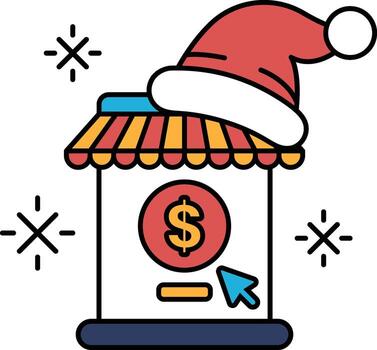 A black and white drawing of a store with a hat on top of it vector