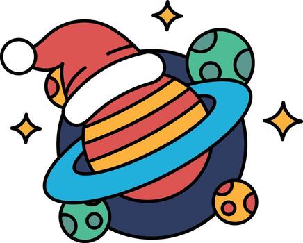 un negro y blanco dibujo de un sombrero en un planeta con un estrella en el antecedentes vector