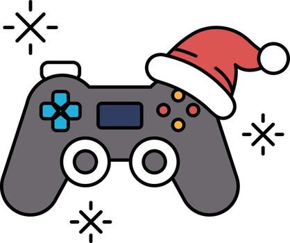 un negro y blanco imagen de un juego controlador con un Papa Noel sombrero en eso vector