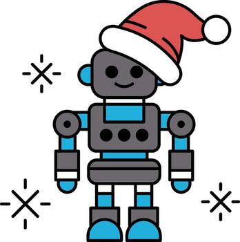 A robot is wearing a hat and standing in a snowstorm vector