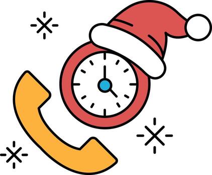 A clock with a hat on it and a phone on the left side vector