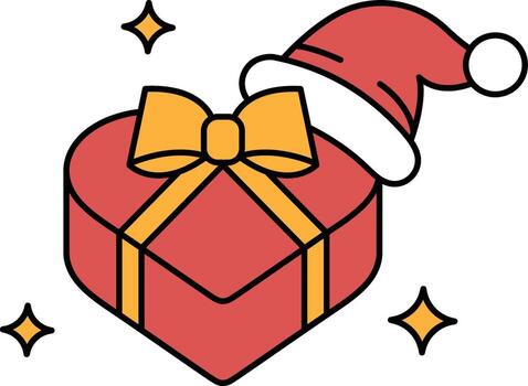 A black and white drawing of a box with a bow on it and a hat on top of it vector