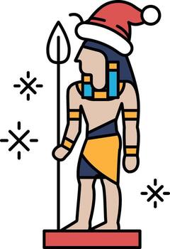 A man in a hat and a stick is standing in front of a snowflake vector