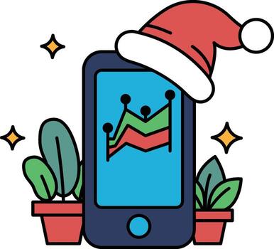 un célula teléfono es desplegado con un sombrero en parte superior de eso vector