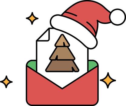 A white Christmas tree is inside a white envelope with a hat on top of it vector
