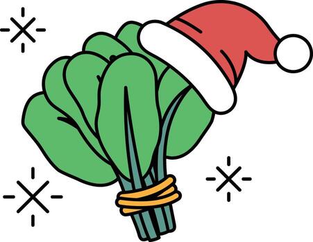 un haz de vegetales es atado juntos con un cuerda y es vistiendo un Papa Noel sombrero vector