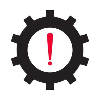 Gear icon with failure sign illustration, warning sign with cog wheel setting icon, thin line failure icon with broken operational process sign, concept of repair, maintenance symbol . vector