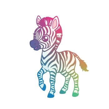 Cute colorful zebra illustration with rainbow gradient design on white background. vector