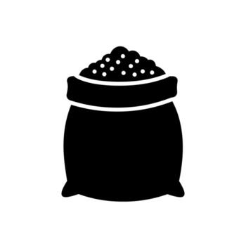 negro silueta de un saco lleno con pequeño redondo objetos aislado en un blanco antecedentes. vector