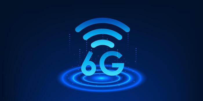 6G signal icon above circular data waves spreading outward, symbolizing ultra-fast wireless communication, IoT connectivity, and digital network expansion vector