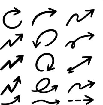 Hand drawn arrows set. Doodle style pointers, directions. illustration elements for graphic and web design vector