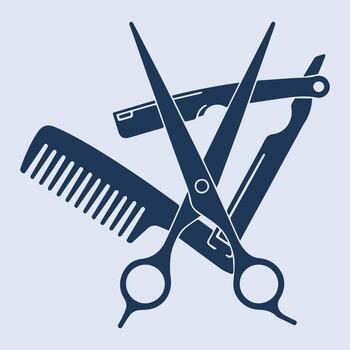 a pair of scissors and comb with a comb vector