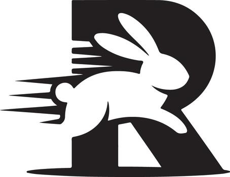 A logo with a rabbit running in front of the letter r vector