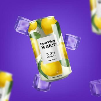Sparkling water can with lemon vector