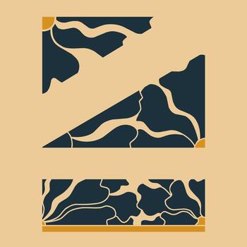 Minimalist retro artwork featuring abstract sunburst patterns in deep navy and mustard yellow, divided into geometric sections with flowing organic lines vector