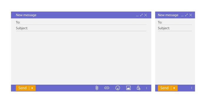 Empty mail page template. Flat web browser email mockup with subject line and message box. Online communication concept with modern ui window on white background isolated design vector