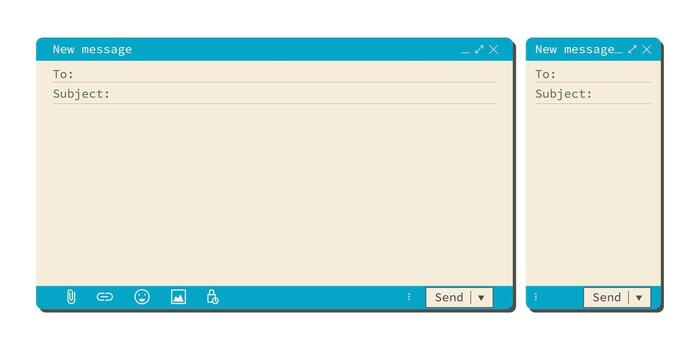 Blank email screen interface on laptop and phone. Web browser mail mockup with message field and send icon. Modern internet communication ui layout template illustration design vector