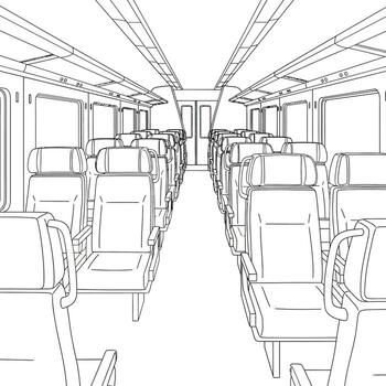 Interior View of a Train Car with Empty Seats, Emphasizing Lines and Perspective vector