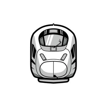 Dynamic illustration showcasing the sleek front design of a modern high-speed train, symbolizing rapid transit, efficient travel, and advanced rail transportation technology for various projects vector