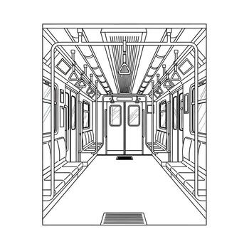 Inside a modern subway train carriage A clean and empty interior with seats and windows vector