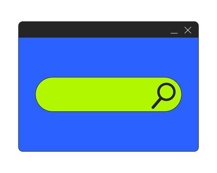 Search bar in browser window 2D cartoon object. Magnifying glass icon in web interface. Internet usage. Digital UI. Webpage technology isolated element flat clip art on white. Spot illustration vector