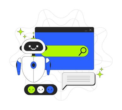 ai motorizado buscar bar 2d inducción ui ilustración. artificial inteligencia chatbot. máquina aprendizaje buscar motor tecnología dibujos animados concepto aislado en blanco. plano resumen metáfora vector