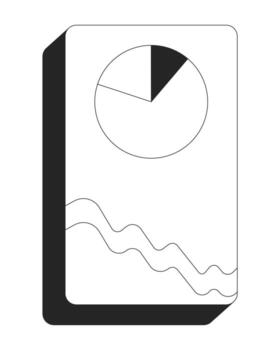 Pie graph and line chart rectangle shape 2D line object. Performance analysis. Piechart, trend stats vertical rectangular button isolated clipart ink outline item. Monochrome spot illustration vector